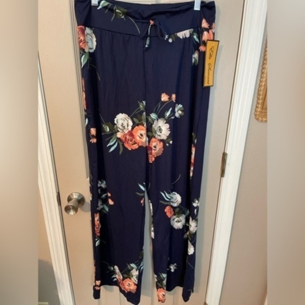 Elle Samani Nwt Floral Drawstring Palazzo Pants